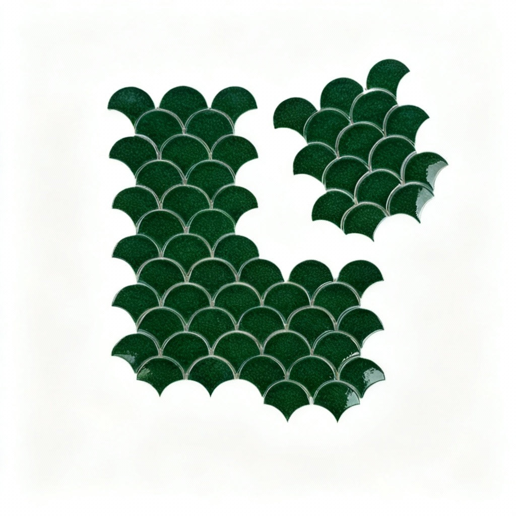 Vicenza Grace Series Leaf Green Fan Shape Porcelain Mosaic