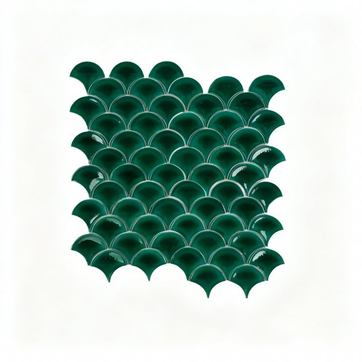 Vicenza Grace Series Pine Green Fan Shape Porcelain Mosaic