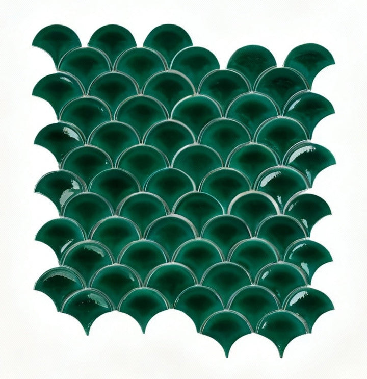 Vicenza Grace Series Pine Green Fan Shape Porcelain Mosaic