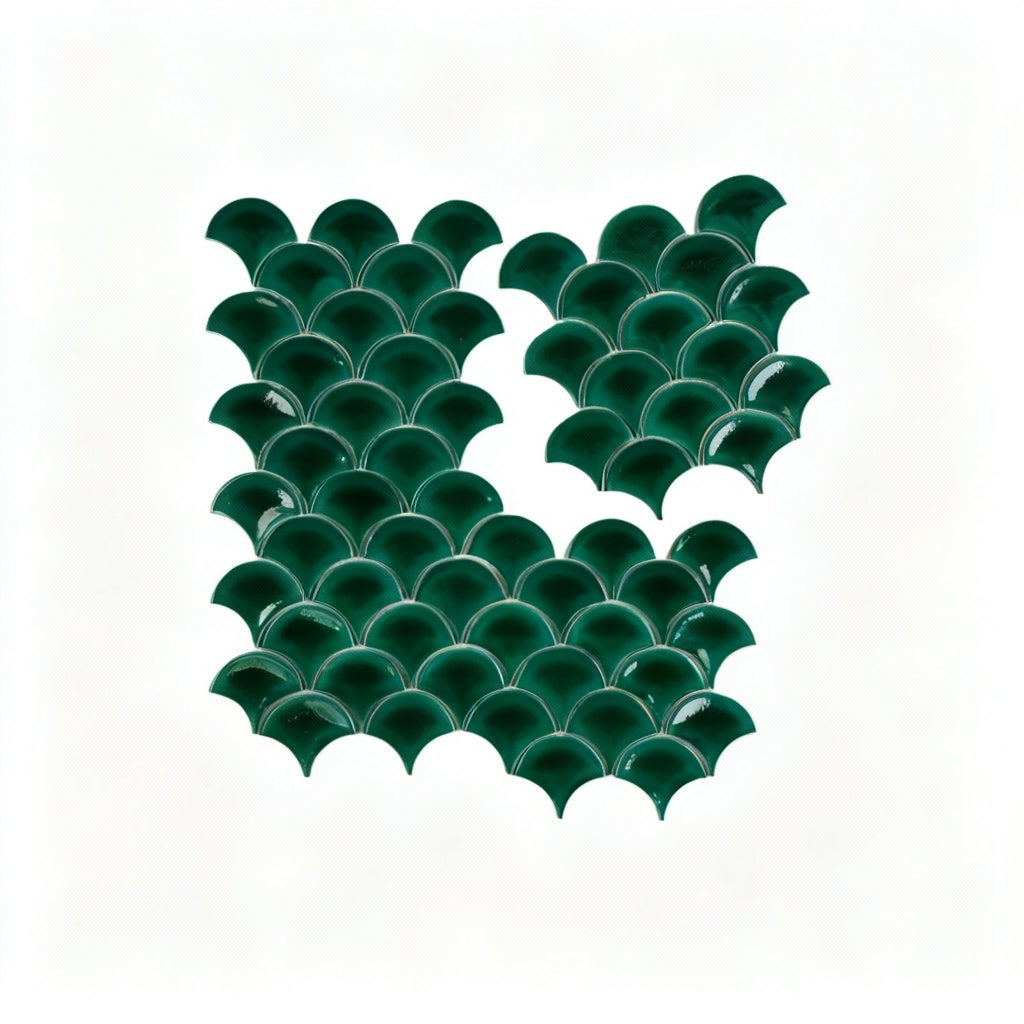 Vicenza Grace Series Pine Green Fan Shape Porcelain Mosaic