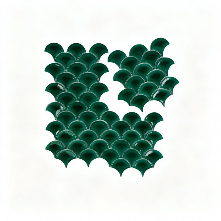 Vicenza Grace Series Pine Green Fan Shape Porcelain Mosaic