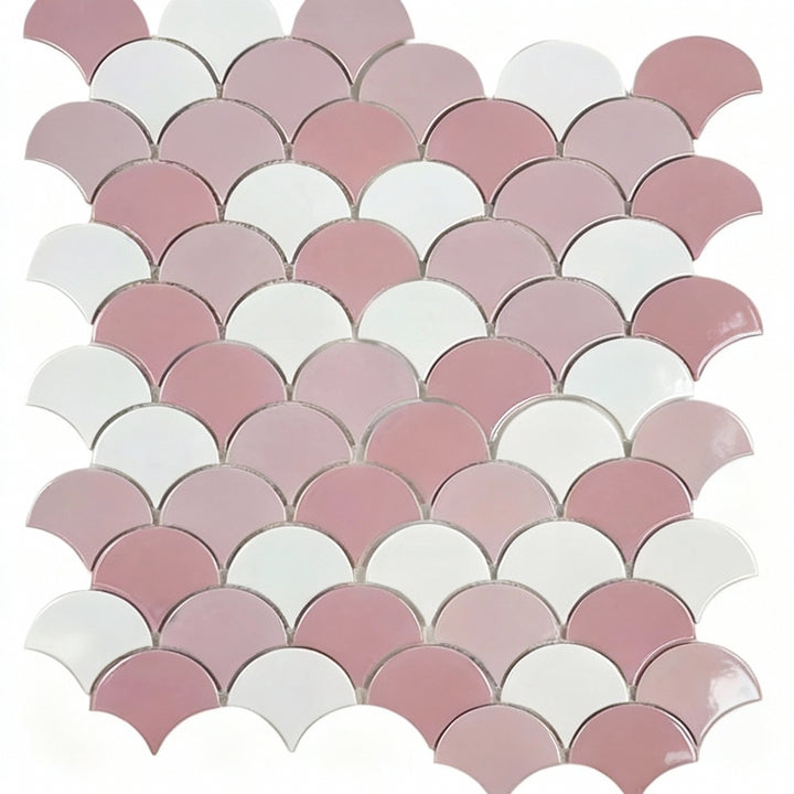 Vicenza Grace Series White, Light Pink & French Pink Fan-Shape Porcelain Mosaic