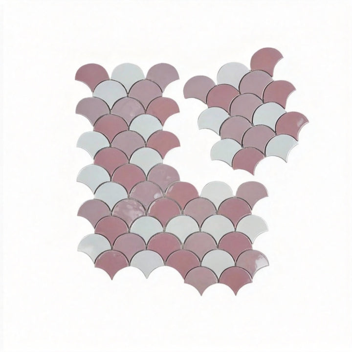 Vicenza Grace Series White, Light Pink & French Pink Fan-Shape Porcelain Mosaic