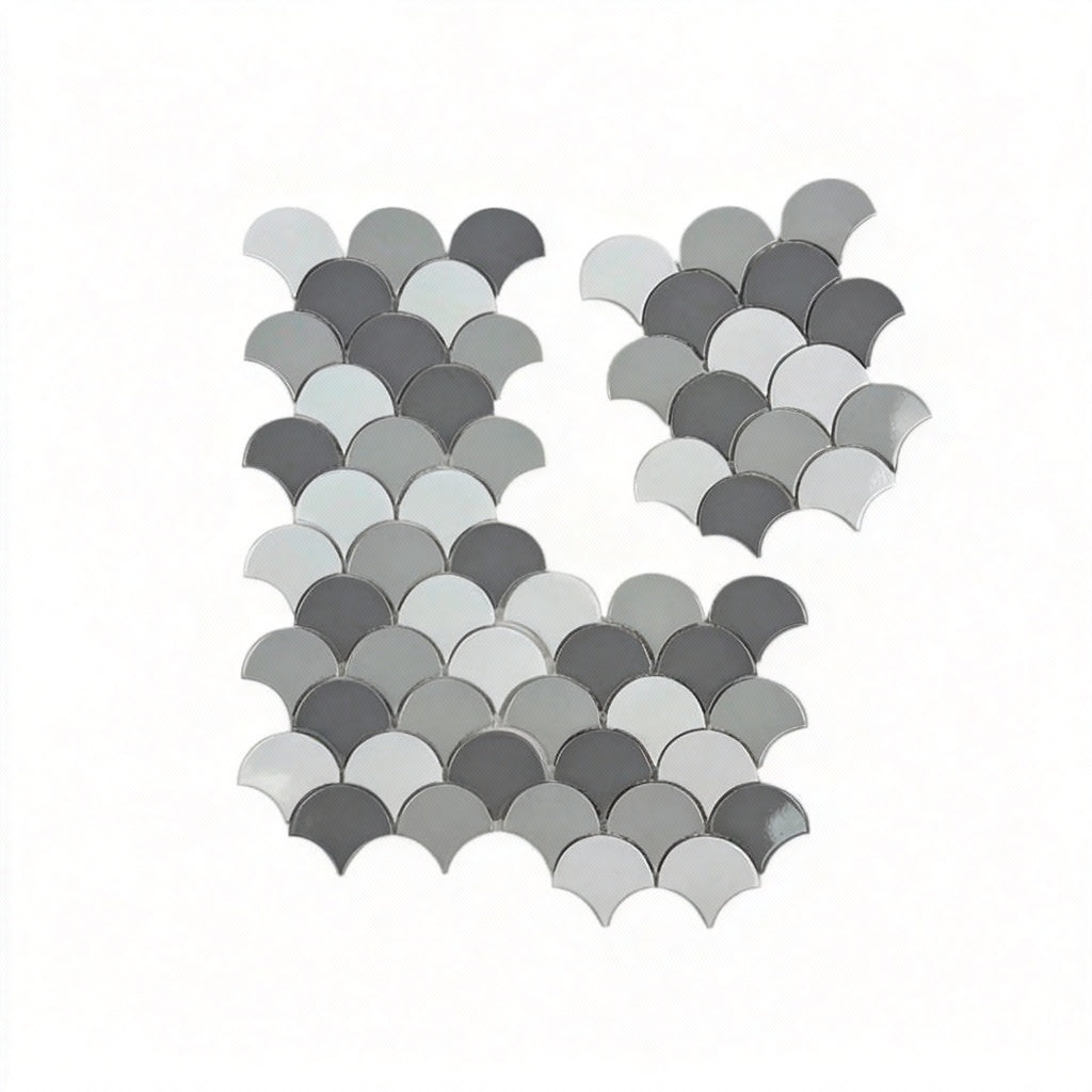 Vicenza Grace Series White & Light Grey & Dark Grey Mixed Fan Shape Porcelain Mosaic