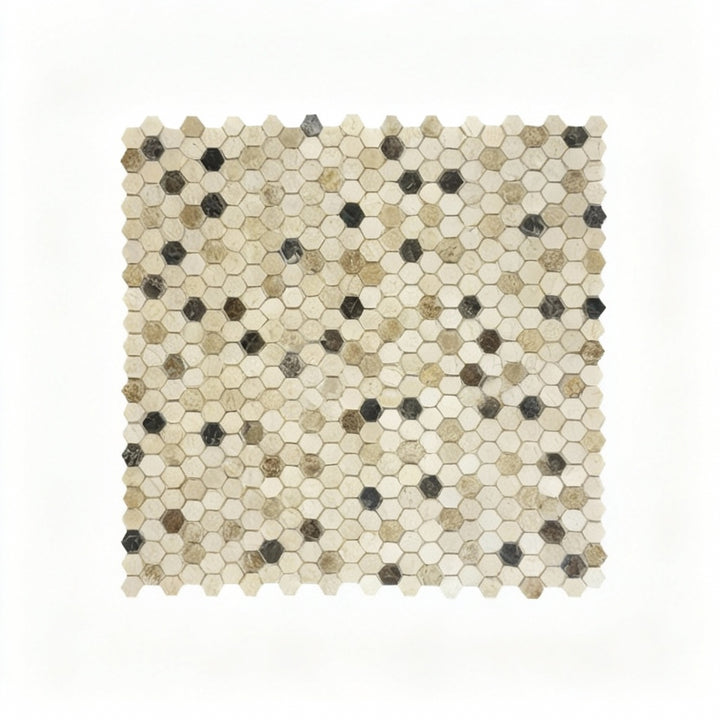 Regalia Luxury Dark & Light Emperador with Cream Marfil Hexagon Marble Mosaic