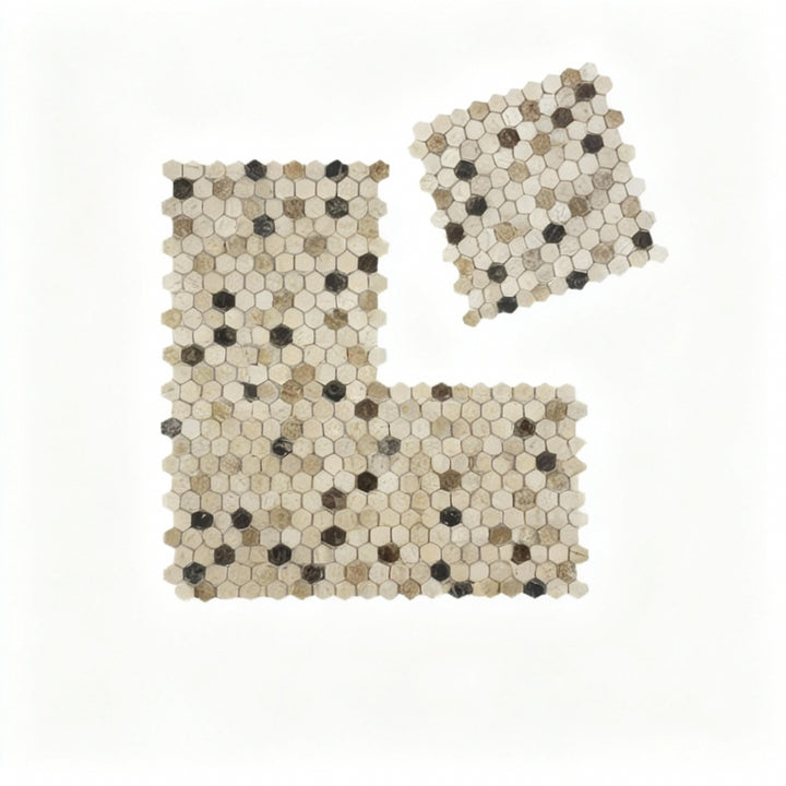 Regalia Luxury Dark & Light Emperador with Cream Marfil Hexagon Marble Mosaic