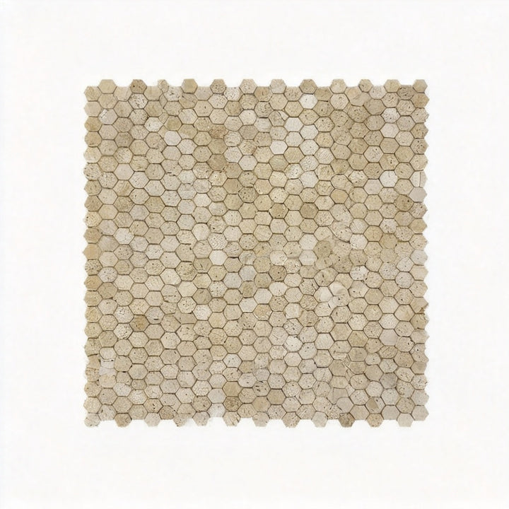 Regalia Luxury Series Light Beige Honed Hexagon Travertine Marble Mosaic