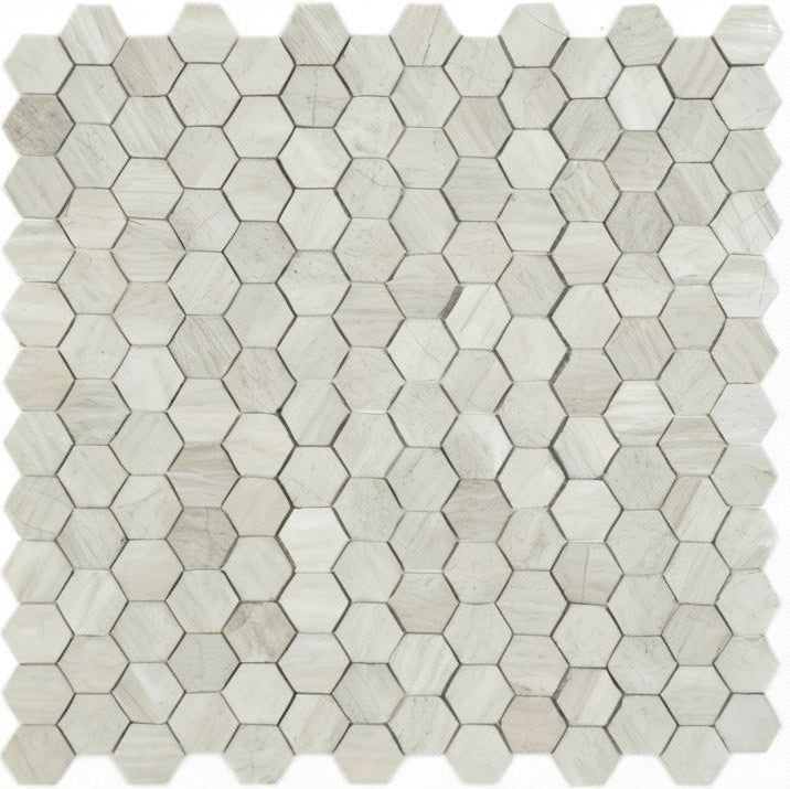 Regalia Elegance White Wood Vein Hexagon Marble Mosaic