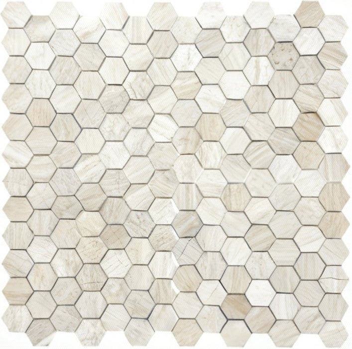 Regalia Luxury White Wood Vein Polished Hexagon Marble Mosaic
