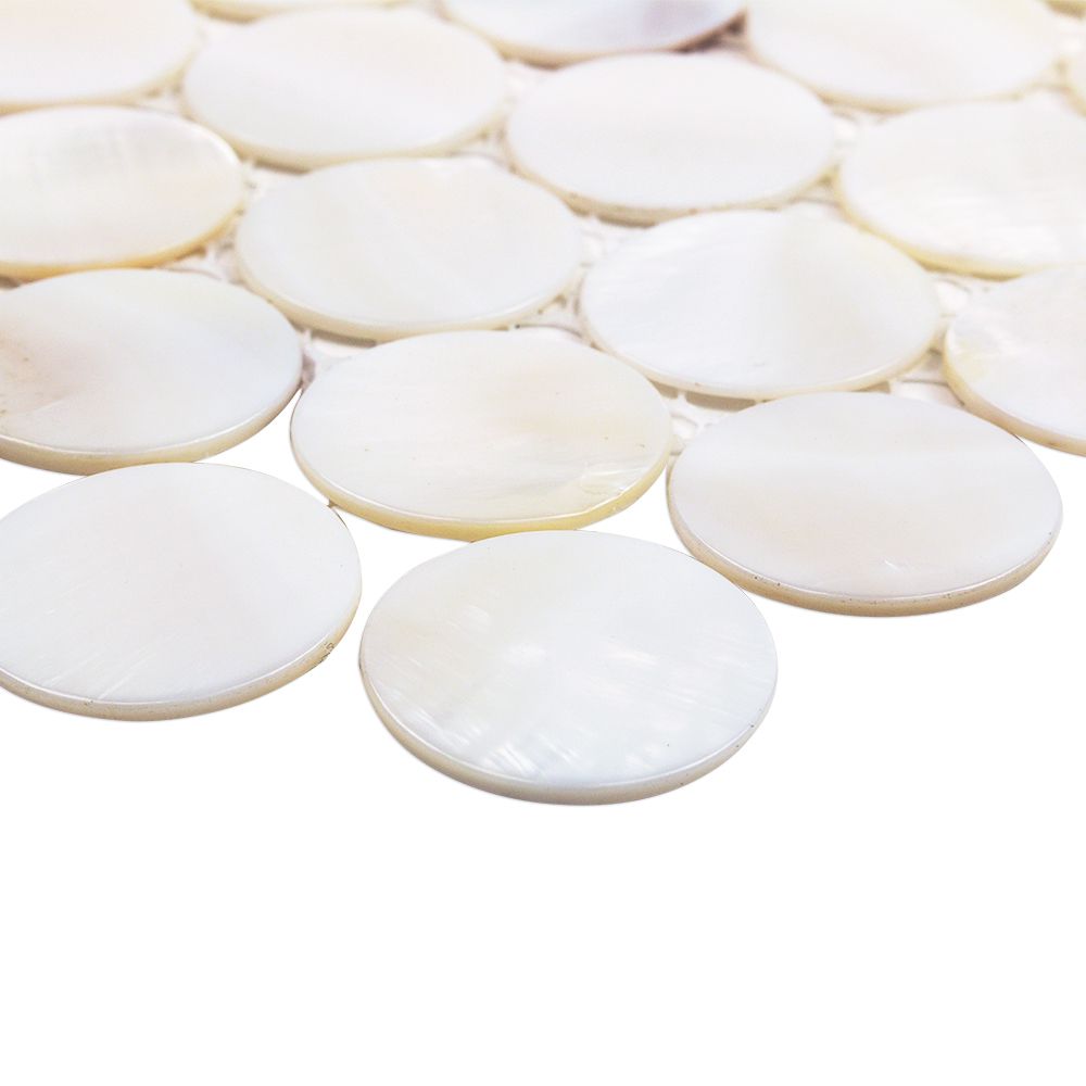Oyster White Pearl Penny Round Polished Mosaic Tile