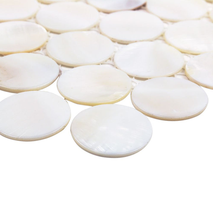 Oyster White Pearl Penny Round Polished Mosaic Tile