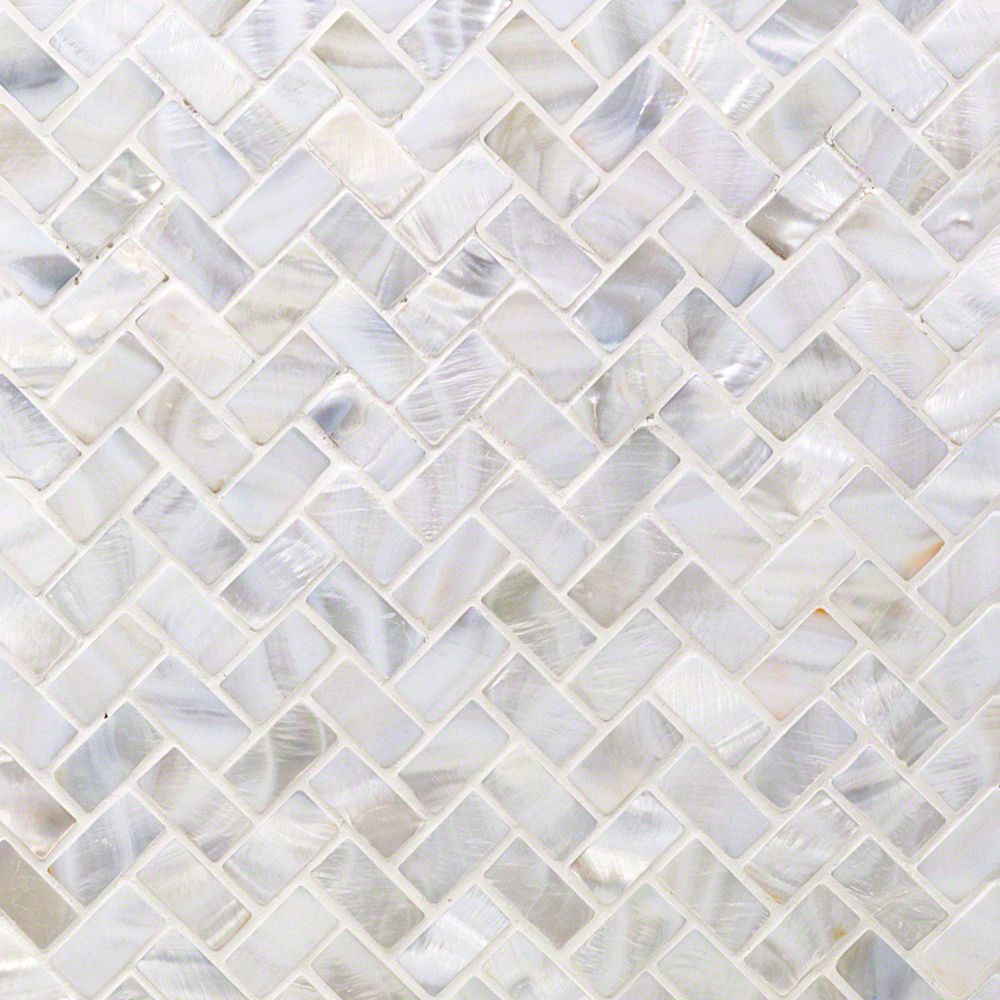 Mother of Pearl Oyster Herringbone Shell Mosaic Tile