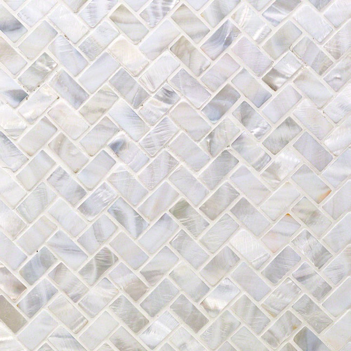 Mother of Pearl Oyster Herringbone Shell Mosaic Tile