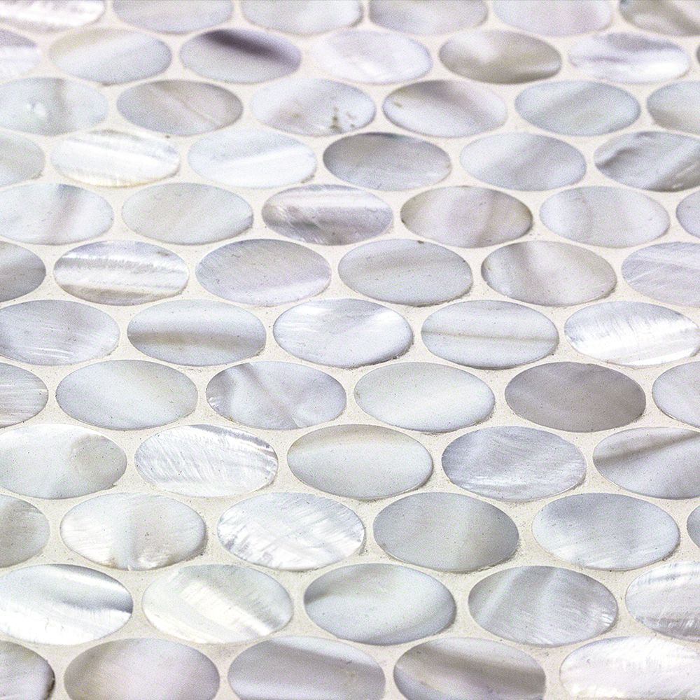 Oyster White Pearl Penny Round Polished Mosaic Tile