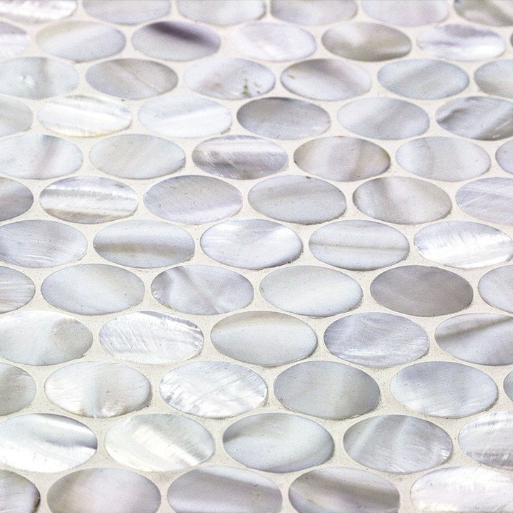 Oyster White Pearl Penny Round Polished Mosaic Tile