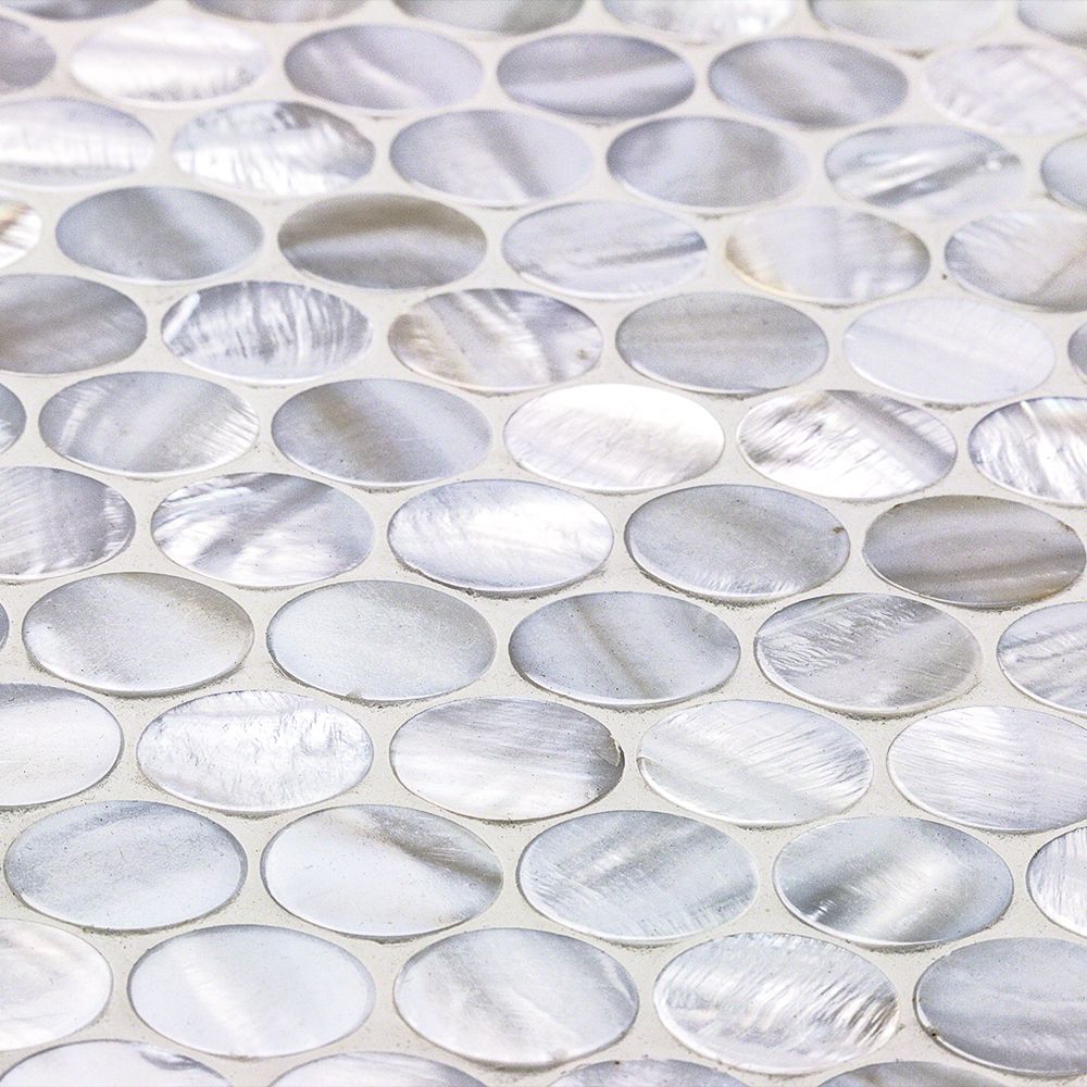 Oyster White Pearl Penny Round Polished Mosaic Tile