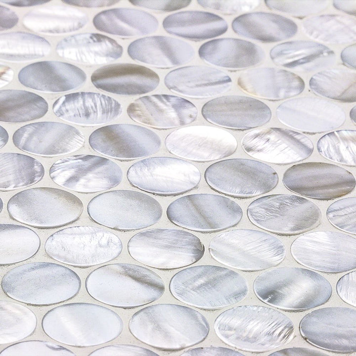 Oyster White Pearl Penny Round Polished Mosaic Tile