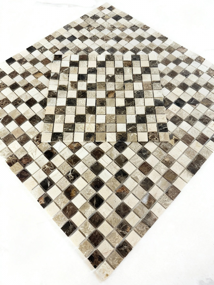 Eternal Marble Dark Emperador, Light Emperador & Crema Marfil Polished Marble Mosaic