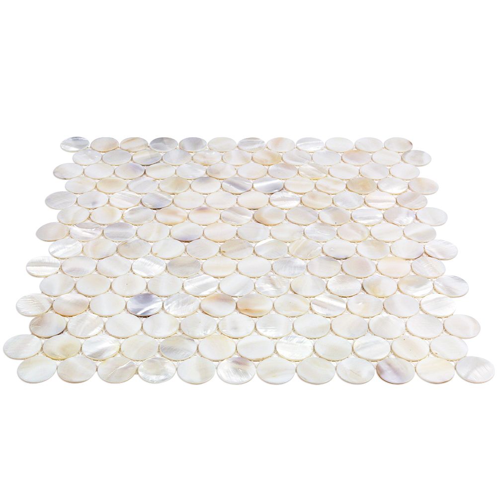 Oyster White Pearl Penny Round Polished Mosaic Tile