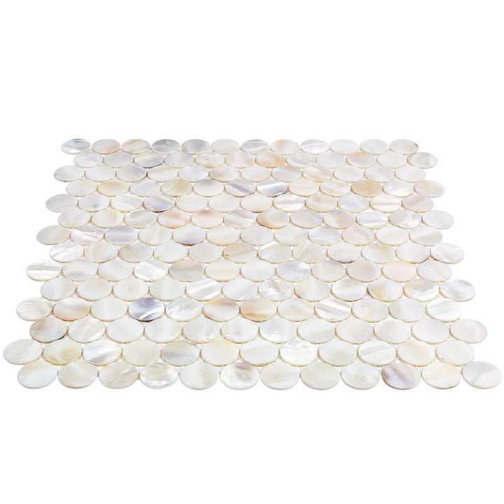 Oyster White Pearl Penny Round Polished Mosaic Tile