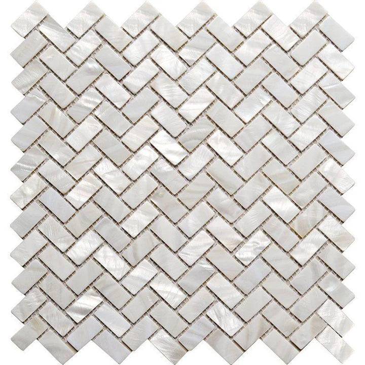 White Mother of Pearl Herringbone Mosaic Tile