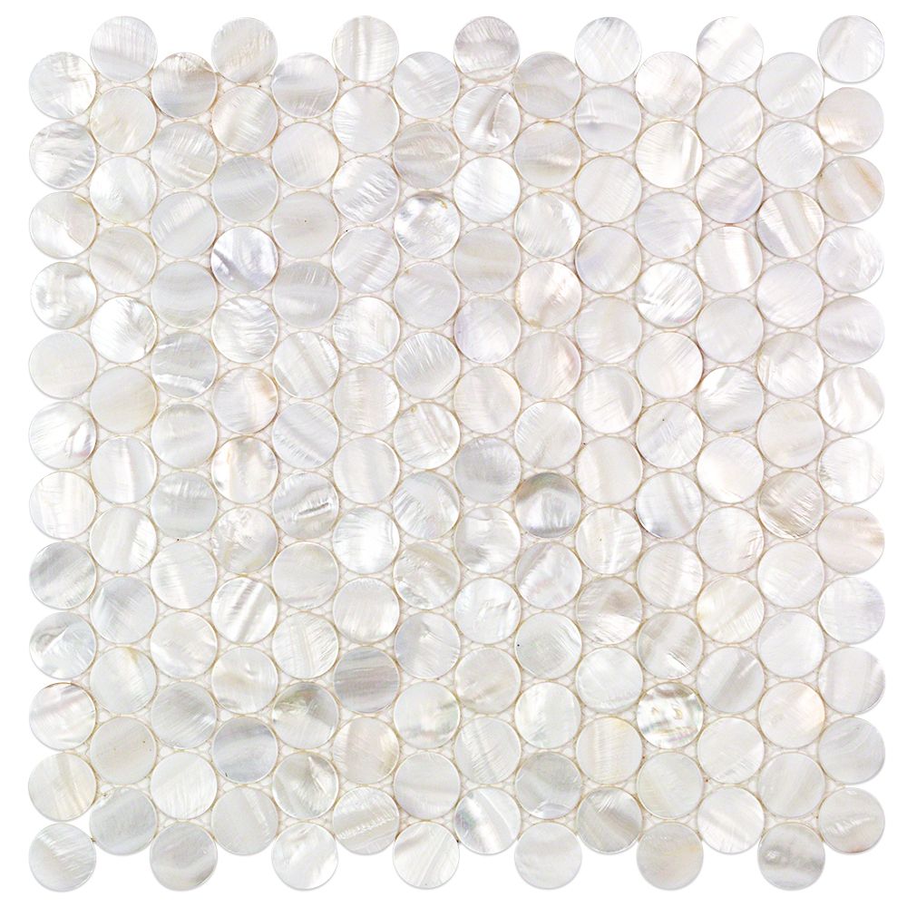 Oyster White Pearl Penny Round Polished Mosaic Tile