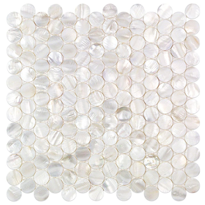 Oyster White Pearl Penny Round Polished Mosaic Tile