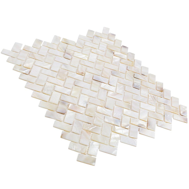 Mother of Pearl Oyster Herringbone Shell Mosaic Tile