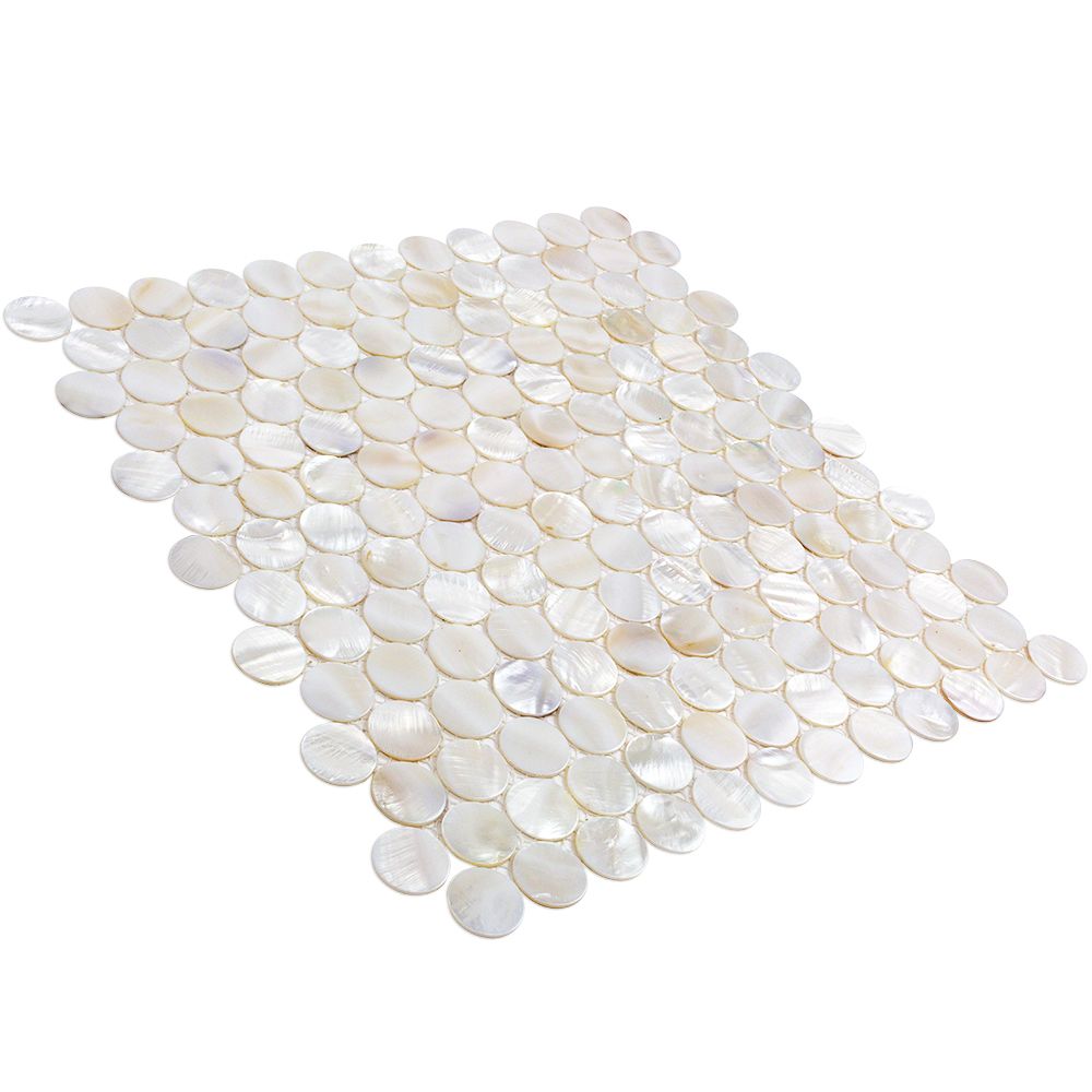 Oyster White Pearl Penny Round Polished Mosaic Tile