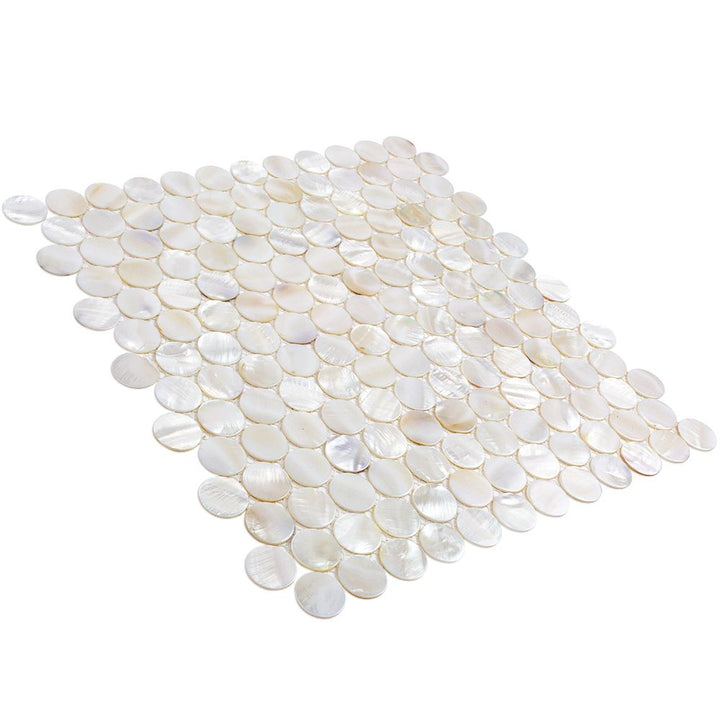 Oyster White Pearl Penny Round Polished Mosaic Tile