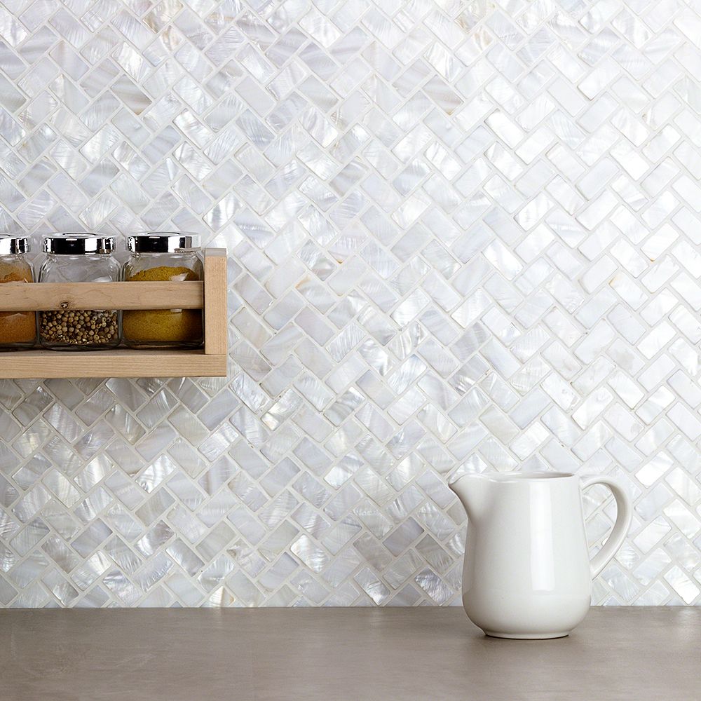 Mother of Pearl Oyster Herringbone Shell Mosaic Tile