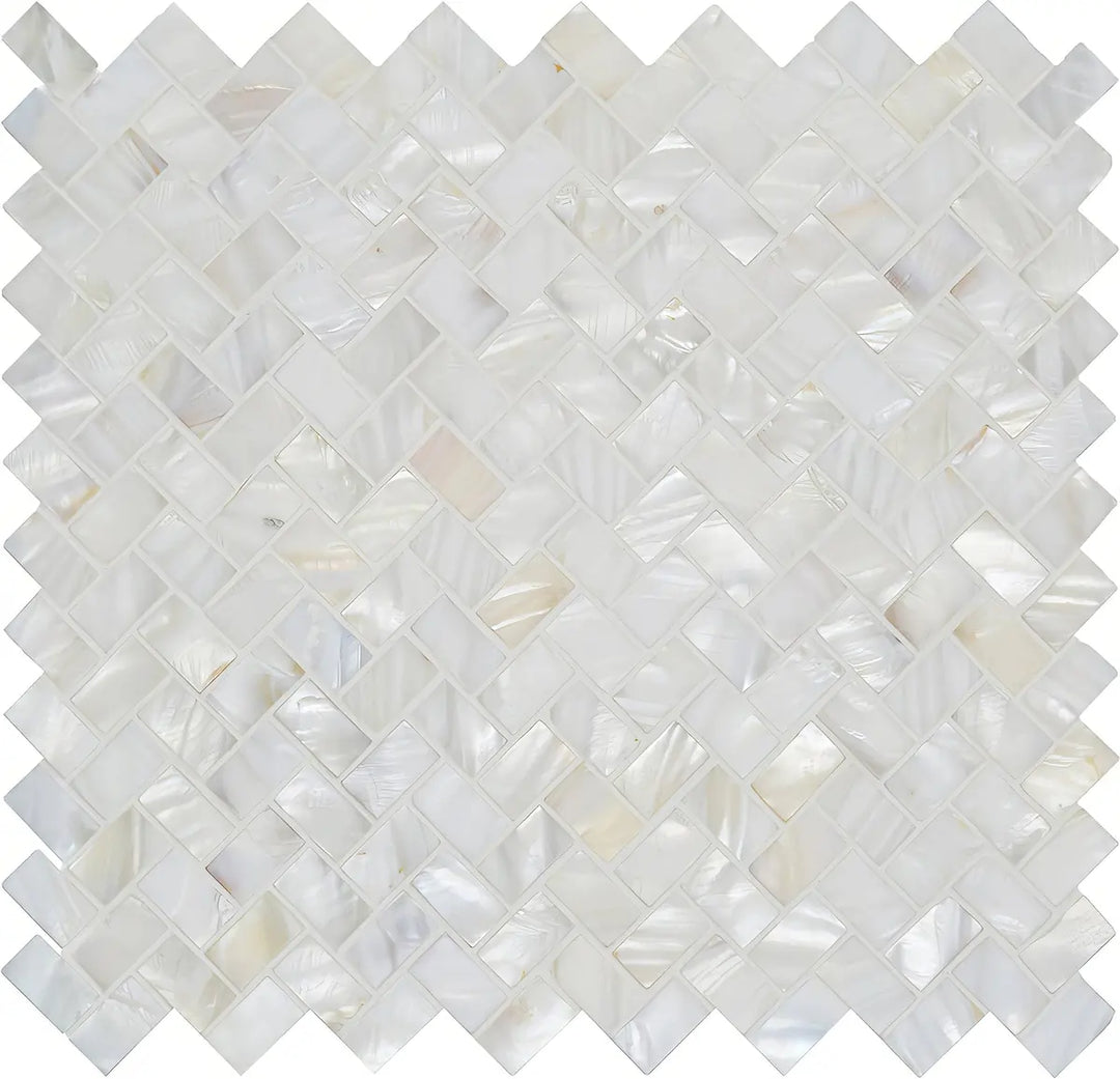 White Pearl Herringbone Shell Mosaic