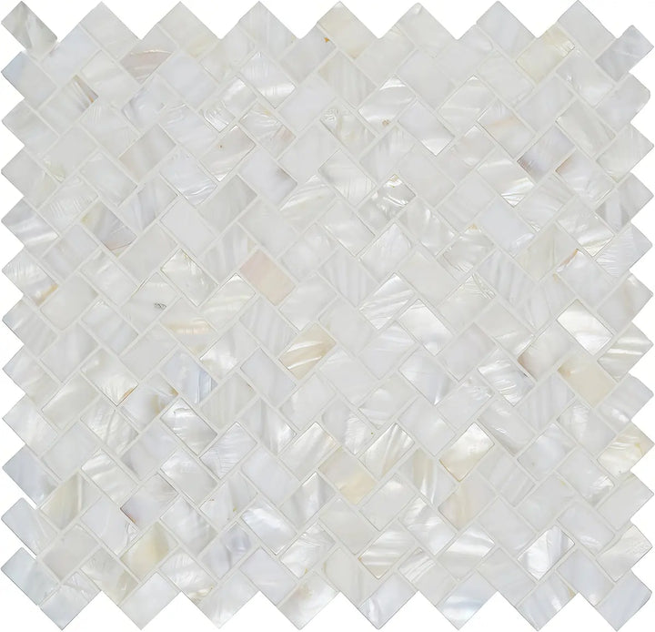 White Pearl Herringbone Shell Mosaic